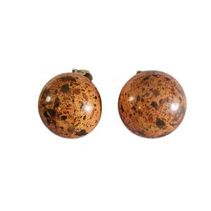 Brown and Black Speckled Clip On Earrings